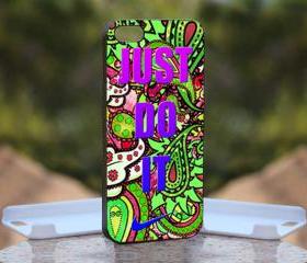 Nike Just Do It Paisley - Print On Hard Case - iPhone 4/4S Black Case Cover - Please leave a note for the color case: WHITE CASE or CLEAR CASE